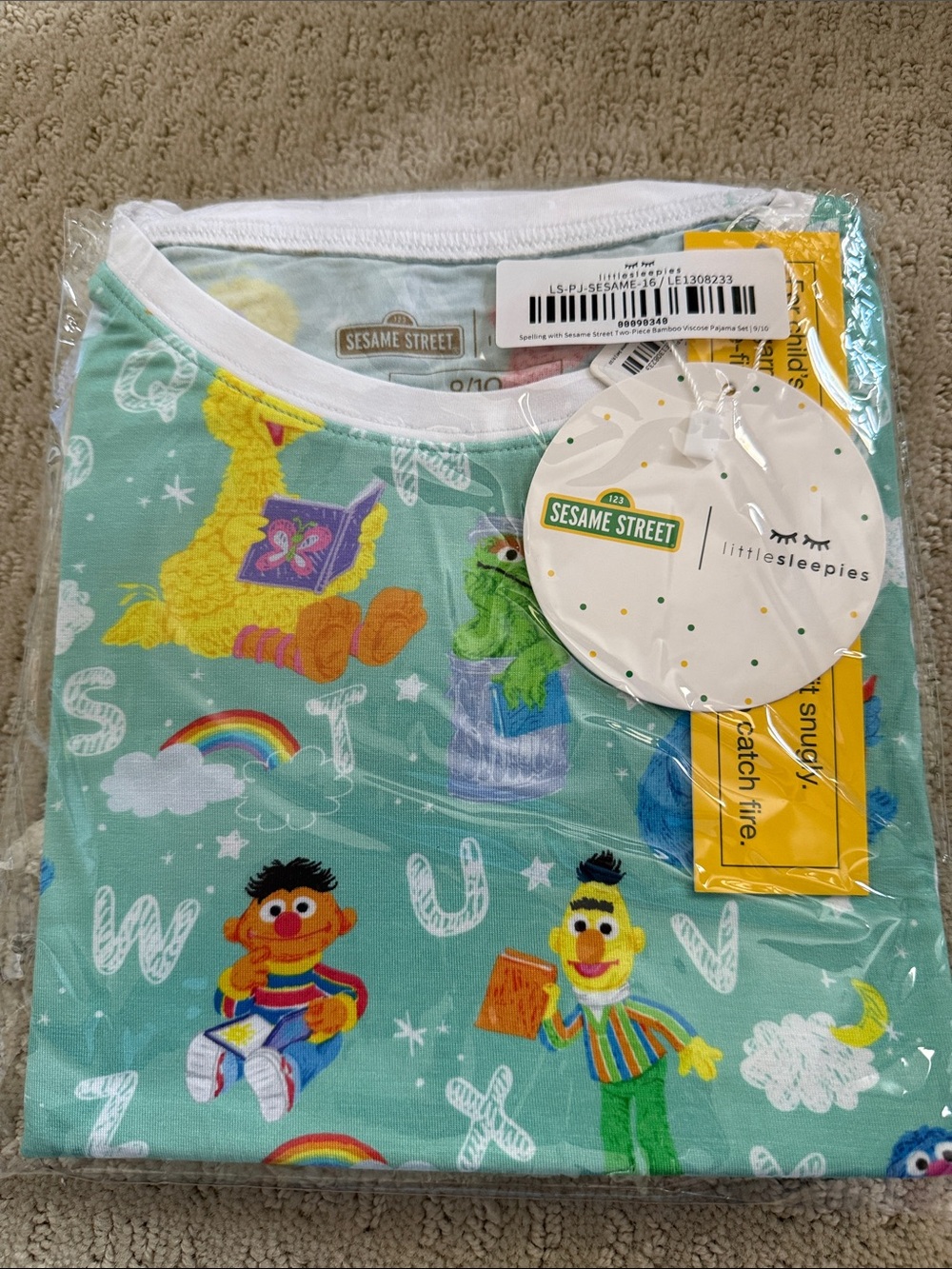 🛌 NWT Little Sleepies Sesame Street Teal Rainbow Pajama Set 🛌